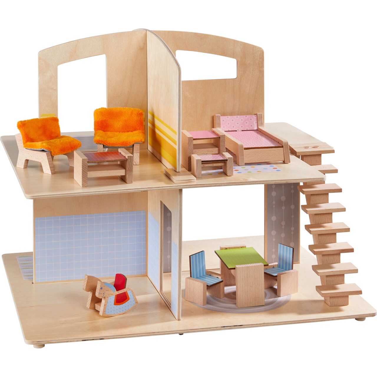 HABA Little Friends Dollhouse Town Villa with 10 Pieces of Furniture